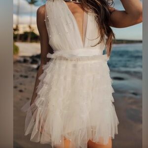 UNTAMED PETALS BY AMANDA JUDGE White Tulle Petal Mini Dress
